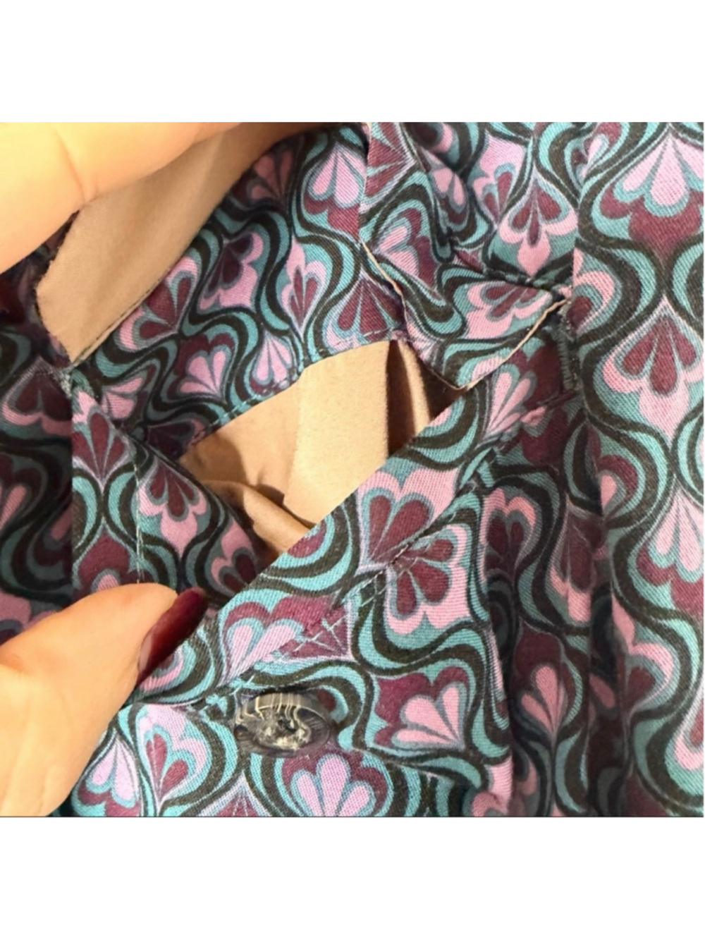Women's WILDFANG Teal Pink Patterned The Empower Trousers Size 12 - Picture 4 of 7